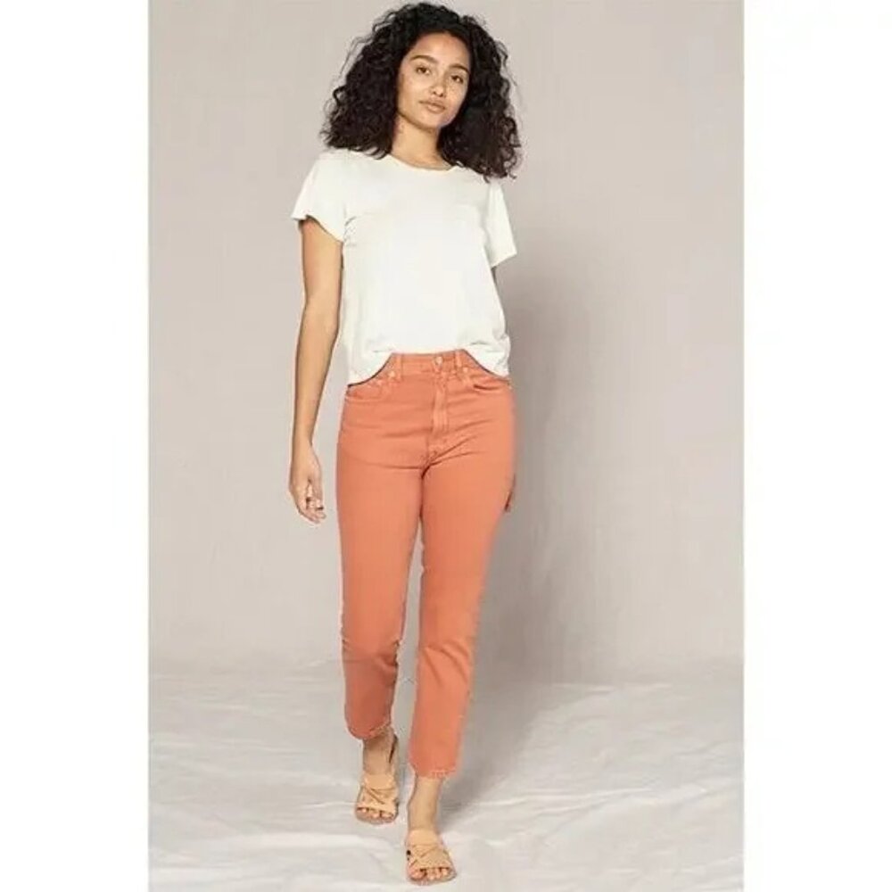 Outerknown Dune High Rise Slim Jeans Dark Rust 25 Cropped 26 Organic Cotton NWT